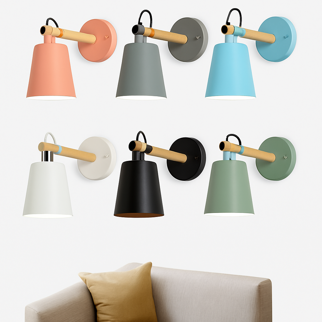 Wandlamp met hout en metaal design Scandinavisch stijl E27 fitting zwart wit voor woonkamer slaapkamer | Sulvida