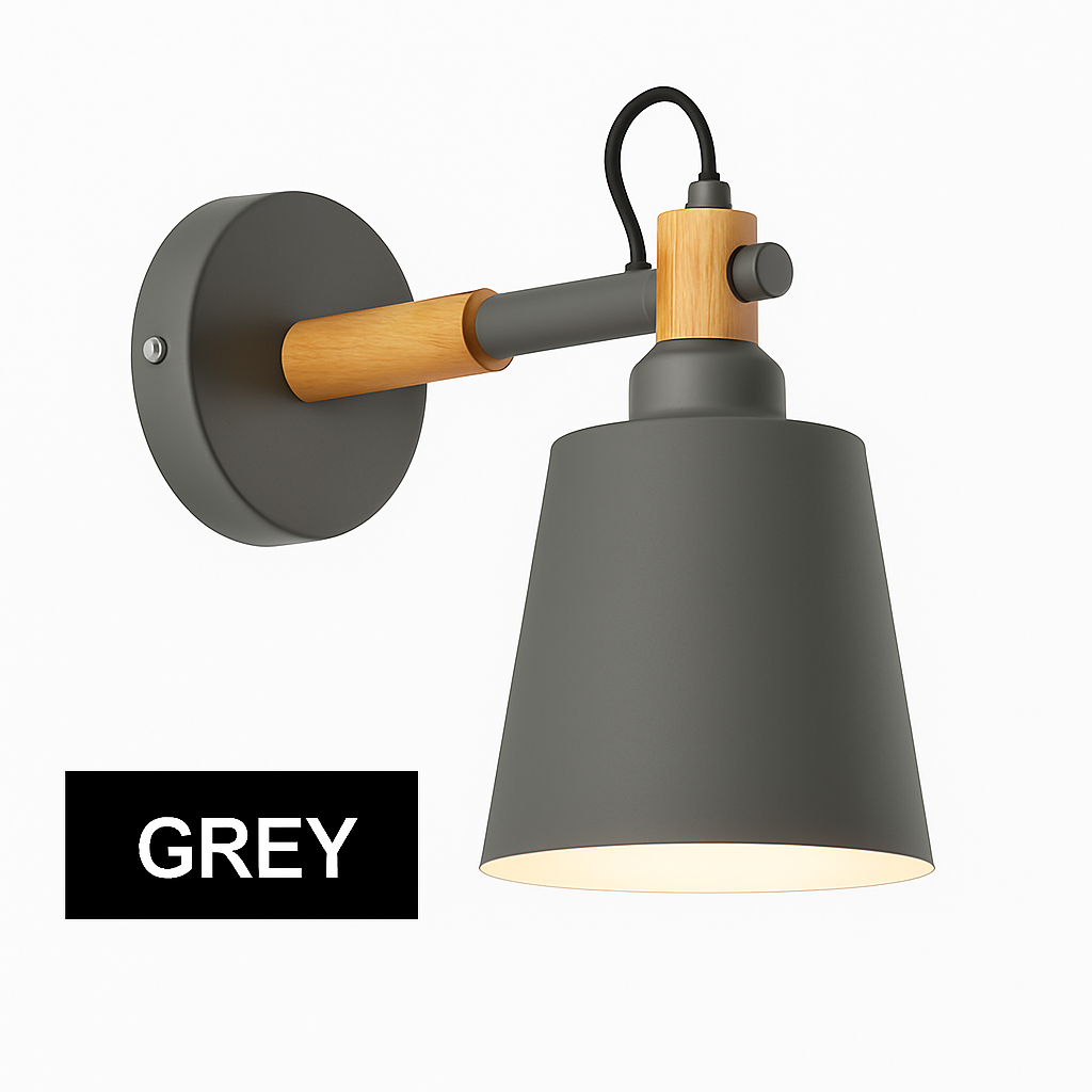 Wandlamp met hout en metaal design Scandinavisch stijl E27 fitting zwart wit voor woonkamer slaapkamer | Sulvida