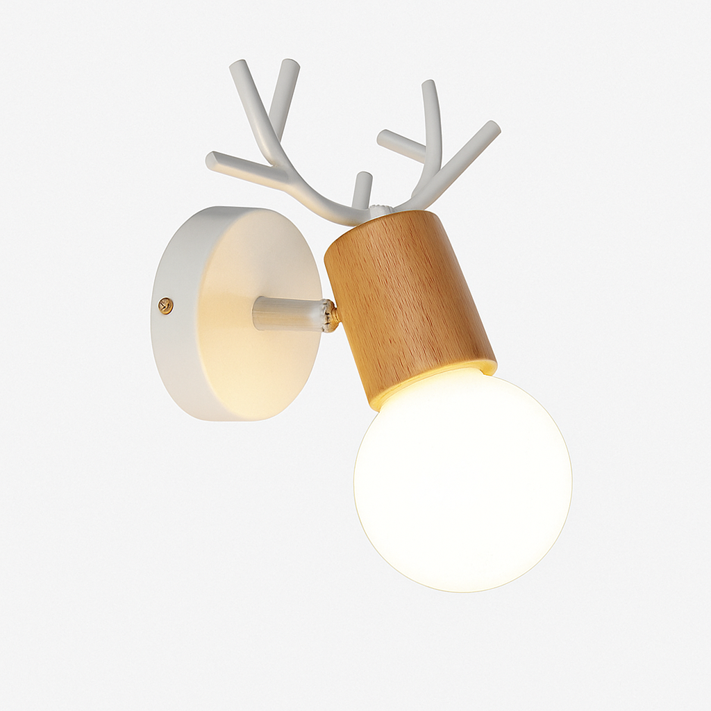 Hertengewei Wandlamp LED Hout Modern Design Slaapkamer Woonkamer Zwart Wit Metaal E27 Sfeerverlichting | Sulvida