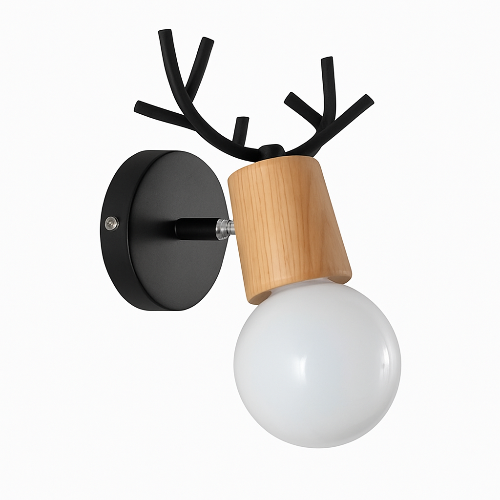 Hertengewei Wandlamp LED Hout Modern Design Slaapkamer Woonkamer Zwart Wit Metaal E27 Sfeerverlichting | Sulvida