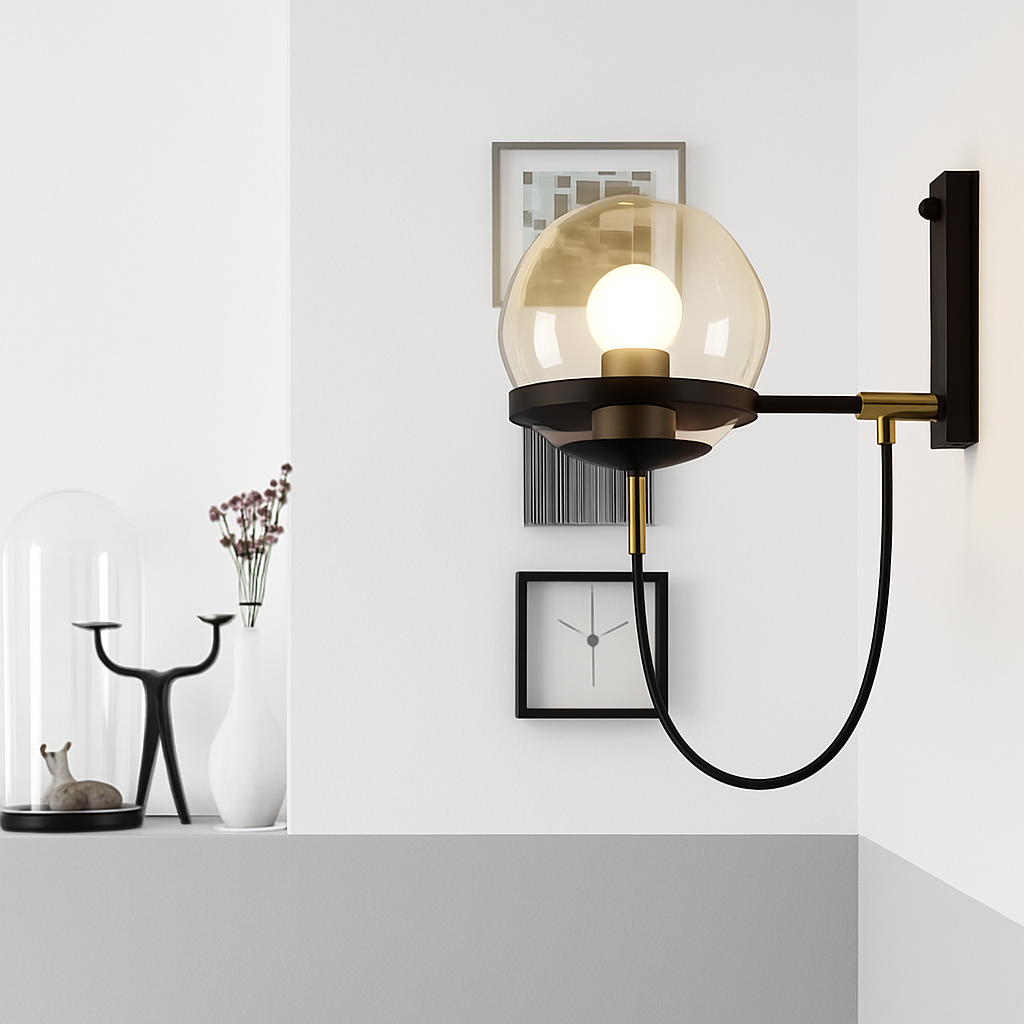 Wandlamp LED Glas en Metaal Zwart Goud Moderne Bolverlichting Hal Slaapkamer Woonkamer Design Wandverlichting | Sulvida