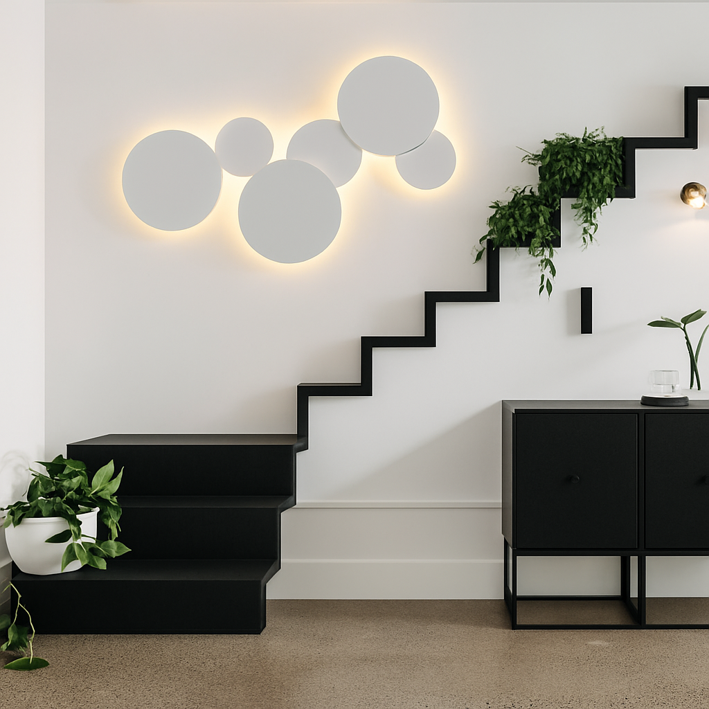 Wandlamp Eclipse Rond LED Lichtcirkel Zwart Wit Grijs Hout Minimalistisch Design Sfeerverlichting Woonkamer Slaapkamer | Sulvida