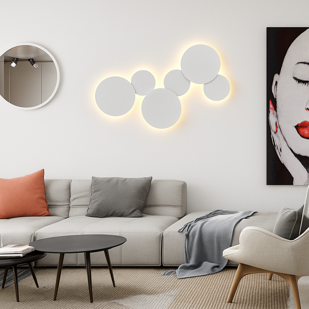 Wandlamp Eclipse Rond LED Lichtcirkel Zwart Wit Grijs Hout Minimalistisch Design Sfeerverlichting Woonkamer Slaapkamer | Sulvida