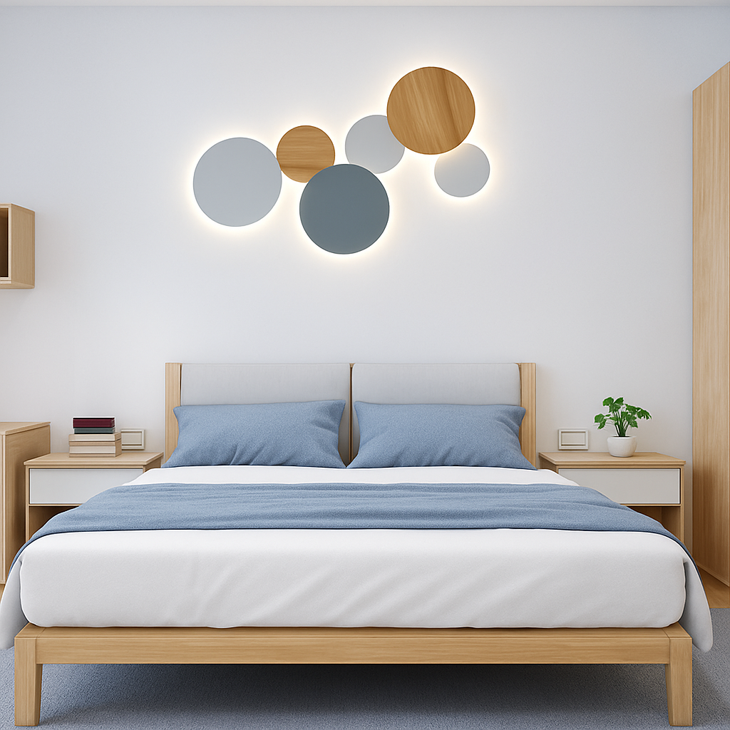 Wandlamp Eclipse Rond LED Lichtcirkel Zwart Wit Grijs Hout Minimalistisch Design Sfeerverlichting Woonkamer Slaapkamer | Sulvida
