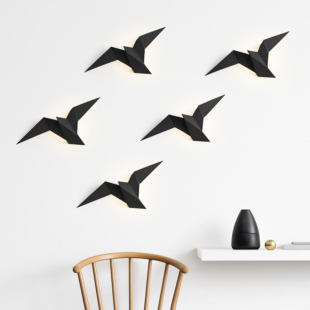 Wandlamp Vogel Origami-design Metaal Zwart Wit Goud Modern LED Sfeervol Wand Decoratief Accent Interieur | Sulvida