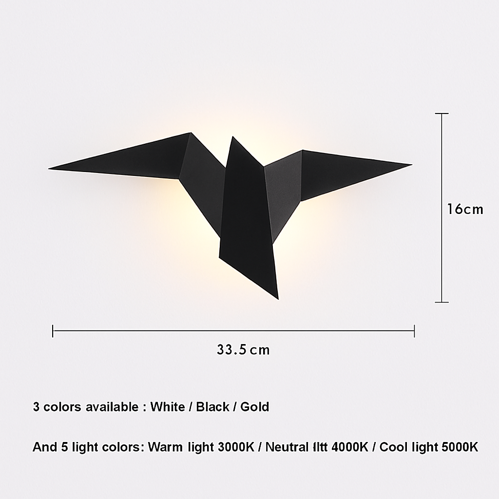 Wandlamp Vogel Origami-design Metaal Zwart Wit Goud Modern LED Sfeervol Wand Decoratief Accent Interieur | Sulvida