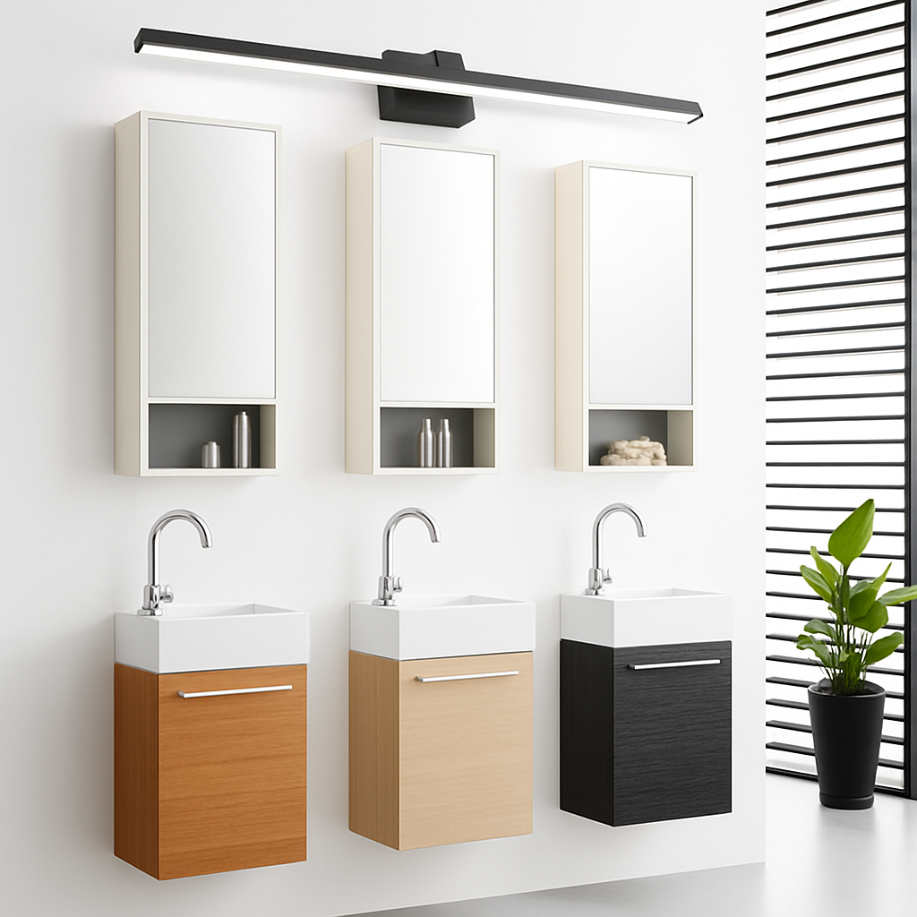 Aluminium spiegellamp badkamer 40-50cm LED wandverlichting zwart wit modern design IP44 waterdicht 6W 9W | Sulvida