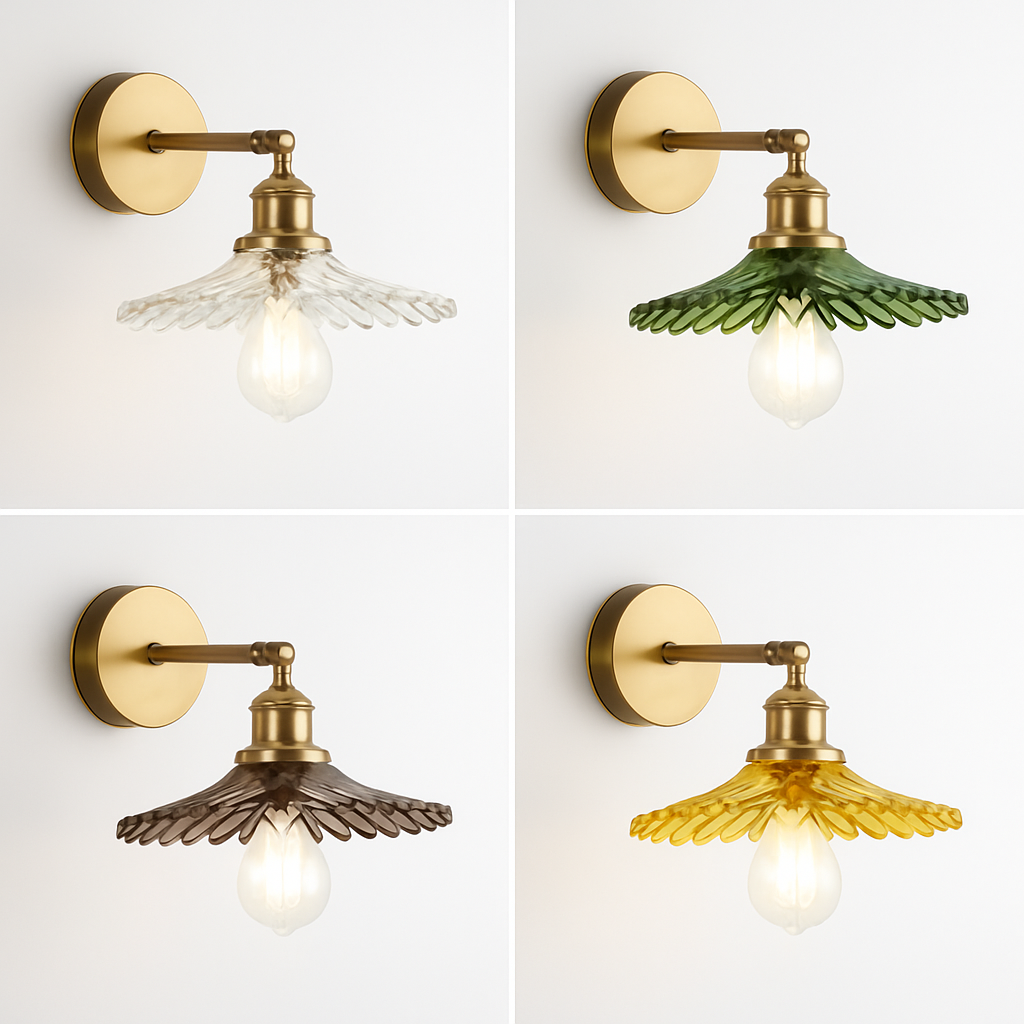 Vintage Wandlamp Messing met Glas Koelwit Warmwit Rookgrijs Amber Groen Transparant Modern Art Deco Stijl | Sulvida