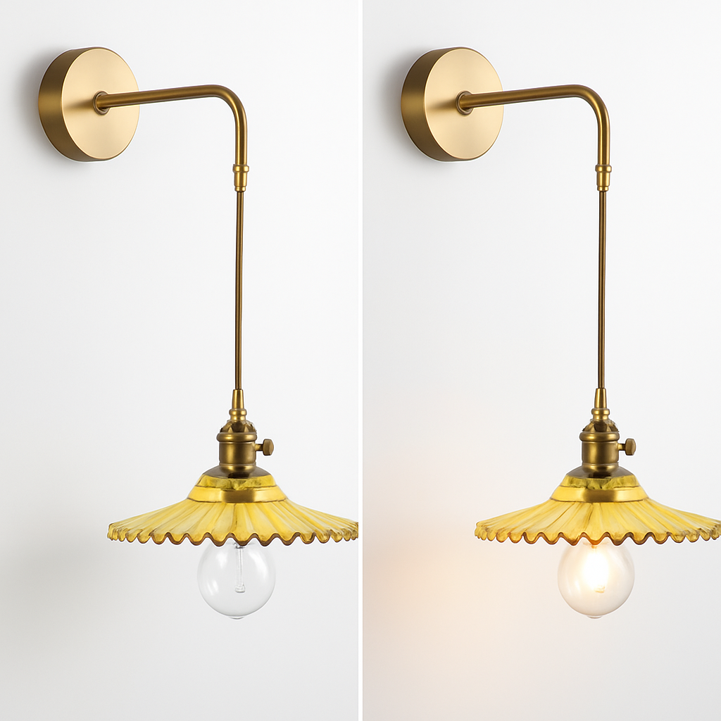 Vintage Wandlamp Messing met Glas Koelwit Warmwit Rookgrijs Amber Groen Transparant Modern Art Deco Stijl | Sulvida