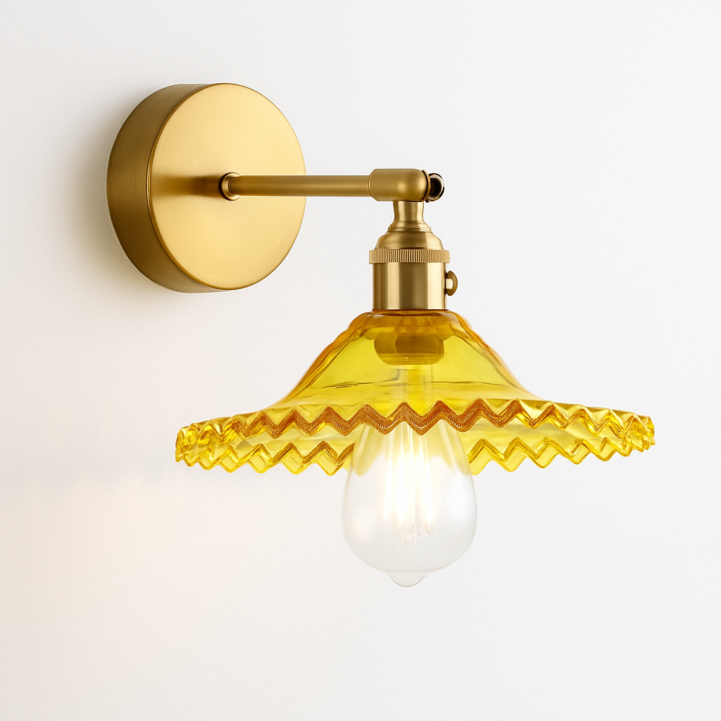 Vintage Wandlamp Messing met Glas Koelwit Warmwit Rookgrijs Amber Groen Transparant Modern Art Deco Stijl | Sulvida