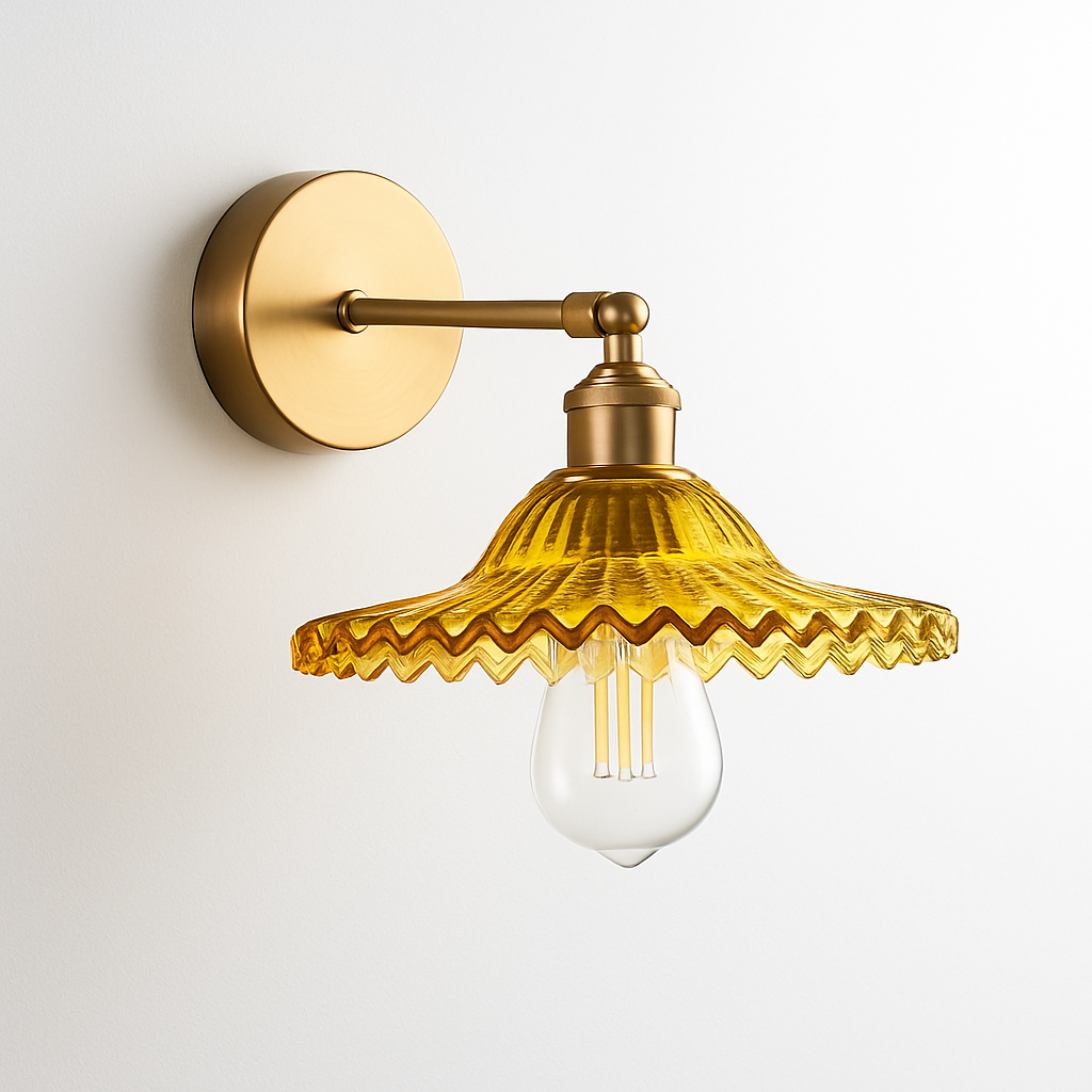 Vintage Wandlamp Messing met Glas Koelwit Warmwit Rookgrijs Amber Groen Transparant Modern Art Deco Stijl | Sulvida