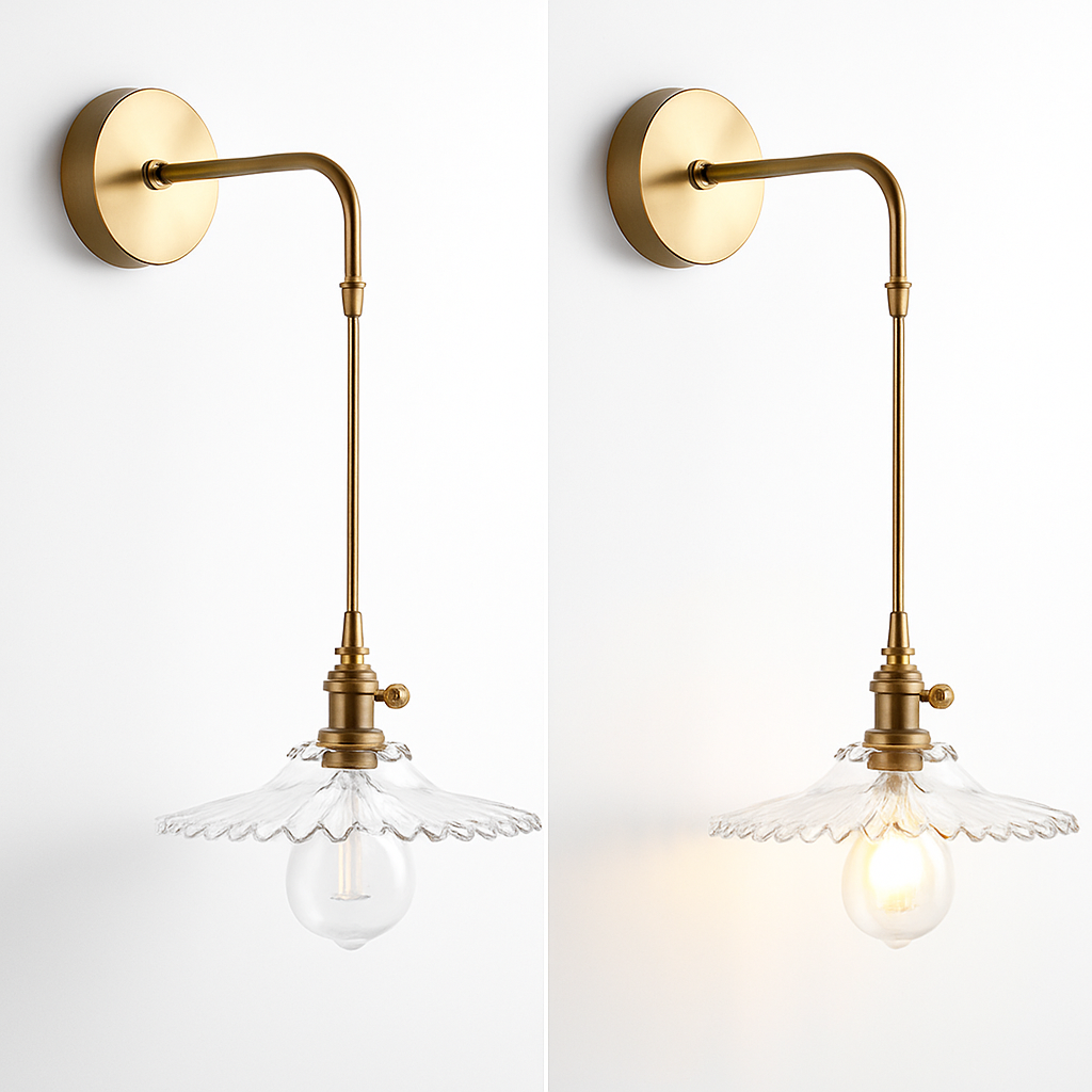 Vintage Wandlamp Messing met Glas Koelwit Warmwit Rookgrijs Amber Groen Transparant Modern Art Deco Stijl | Sulvida
