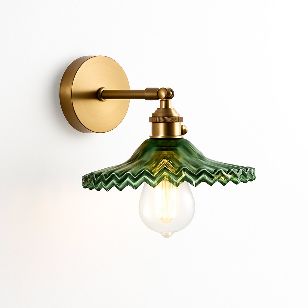 Vintage Wandlamp Messing met Glas Koelwit Warmwit Rookgrijs Amber Groen Transparant Modern Art Deco Stijl | Sulvida