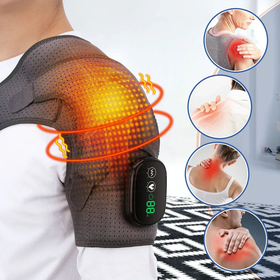 Verwarmde Schouderbrace met Massage en Ondersteuning voor Pijnverlichting Mobiliteit Herstel en Comfort | Sulvida
