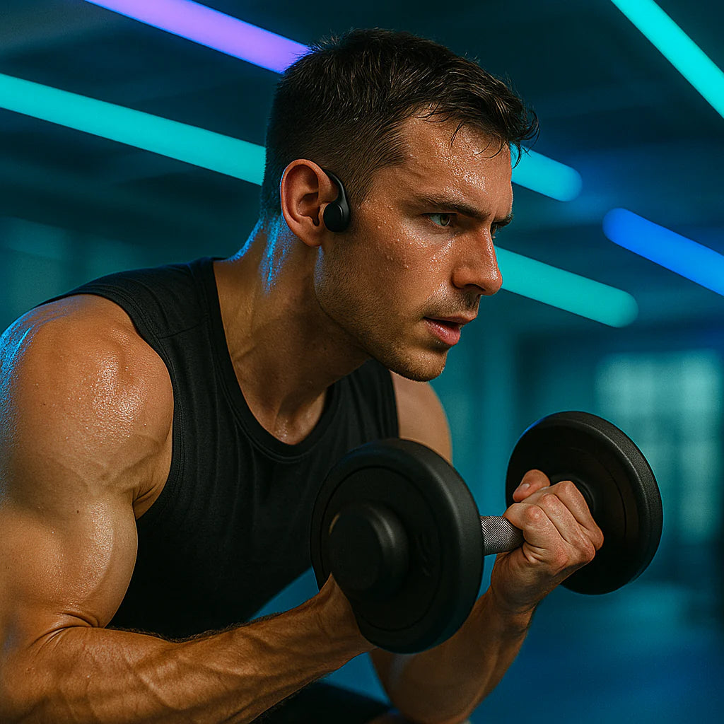 Écouteurs à conduction osseuse Bluetooth 5.1 en titane, ouverts, pour le sport, étanches à la sueur, sans fil et mains libres | Sulvida