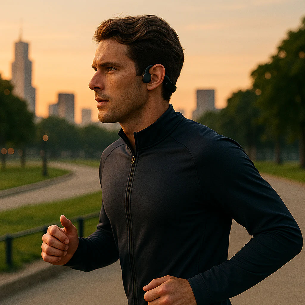 Écouteurs à conduction osseuse Bluetooth 5.1 en titane, ouverts, pour le sport, étanches à la sueur, sans fil et mains libres | Sulvida