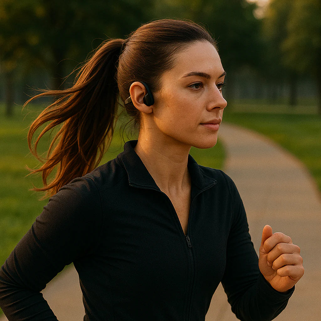 Écouteurs à conduction osseuse Bluetooth 5.1 en titane, ouverts, pour le sport, étanches à la sueur, sans fil et mains libres | Sulvida
