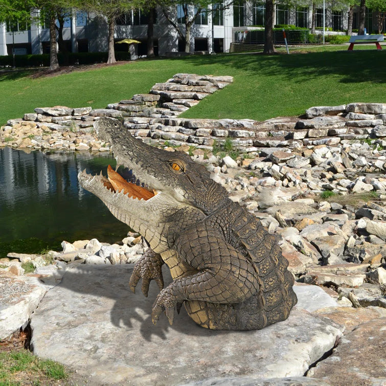 Sculpture décorative de crocodile en résine pour jardin, étang et piscine, ornement réaliste de reptile pour bassin | Sulvida