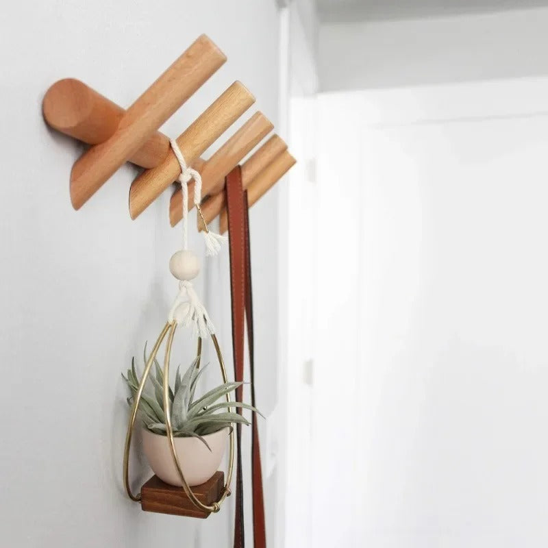 Wandkapstok Massief Eiken met 4 of 5 Haken Scandinavisch Design Minimalistisch Hal Entree Opbergen Wonen | Sulvida