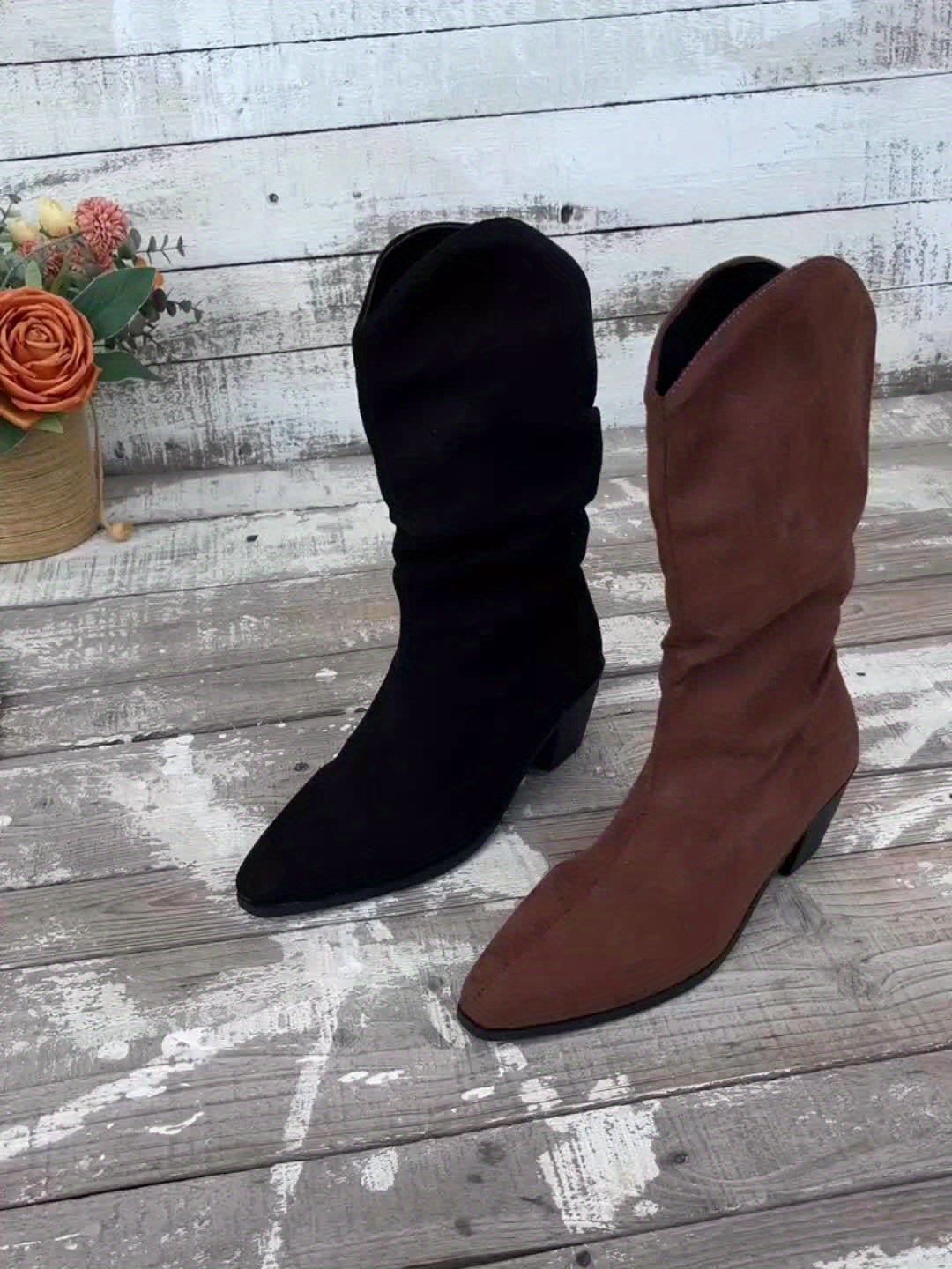 Bottes de cowboy pour femme en velours à talons hauts, style western, chaussures de fête élégantes pour l’automne, confortables | Sulvida