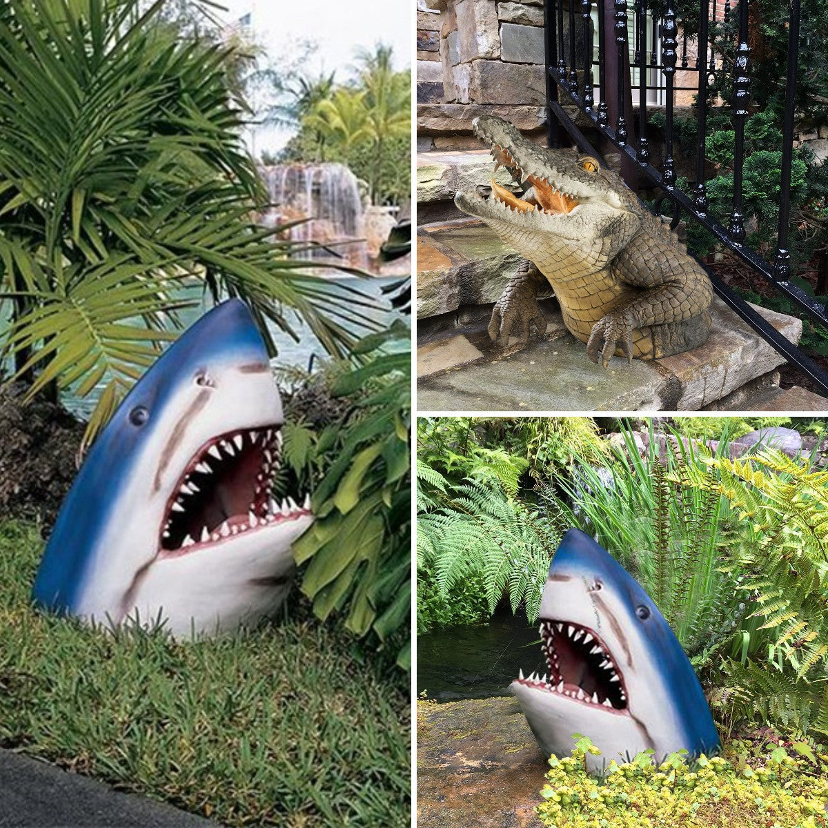 Sculpture décorative de crocodile en résine pour jardin, étang et piscine, ornement réaliste de reptile pour bassin | Sulvida