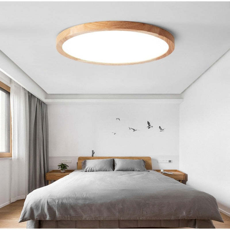 Ronde houten plafondlamp LED dimbaar modern design ultradun woonkamer slaapkamer eetkamer scandinavisch | Sulvida