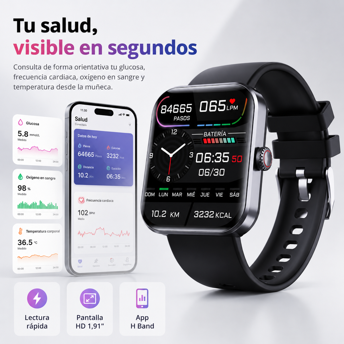 Smartwatch Gezondheid Hartslagmeter Bloeddrukmeter Stappenteller Sporthorloge 50 Modi Touchscreen Fitness | Sulvida