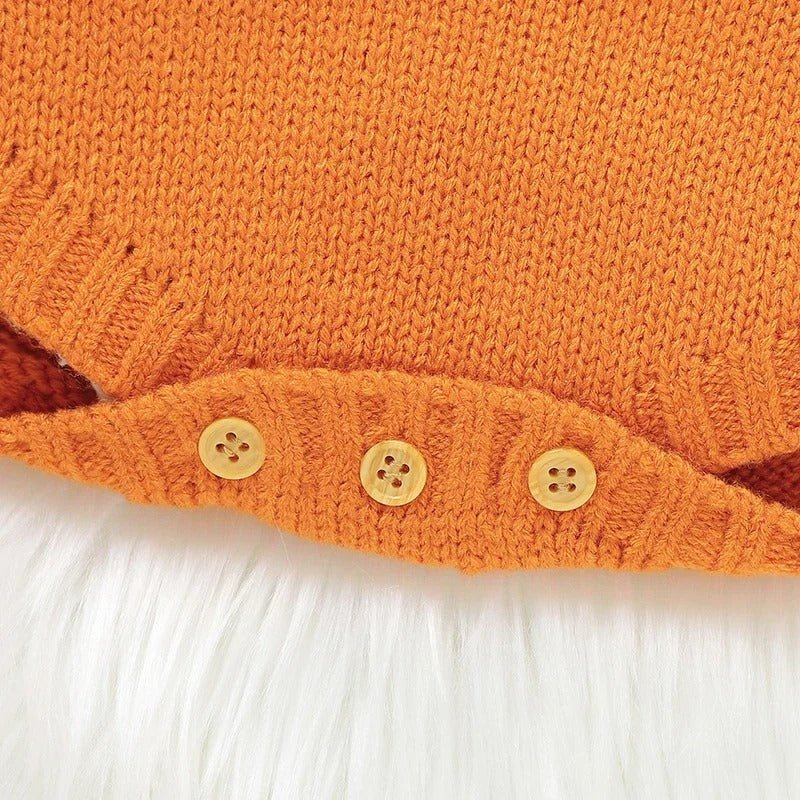 Gebreide Baby Romper met Pompoenmotief Mouwloos Kinderkleding Halloween Feestoutfit Zachte Jumpsuit Peuter | Sulvida