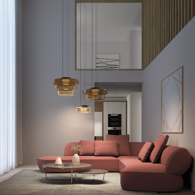 Glazen Hanglamp Bolvorm Minimalistisch Design Eetkamer Woonkamer Keuken Modern Interieur Amber Groen Grijs | Sulvida
