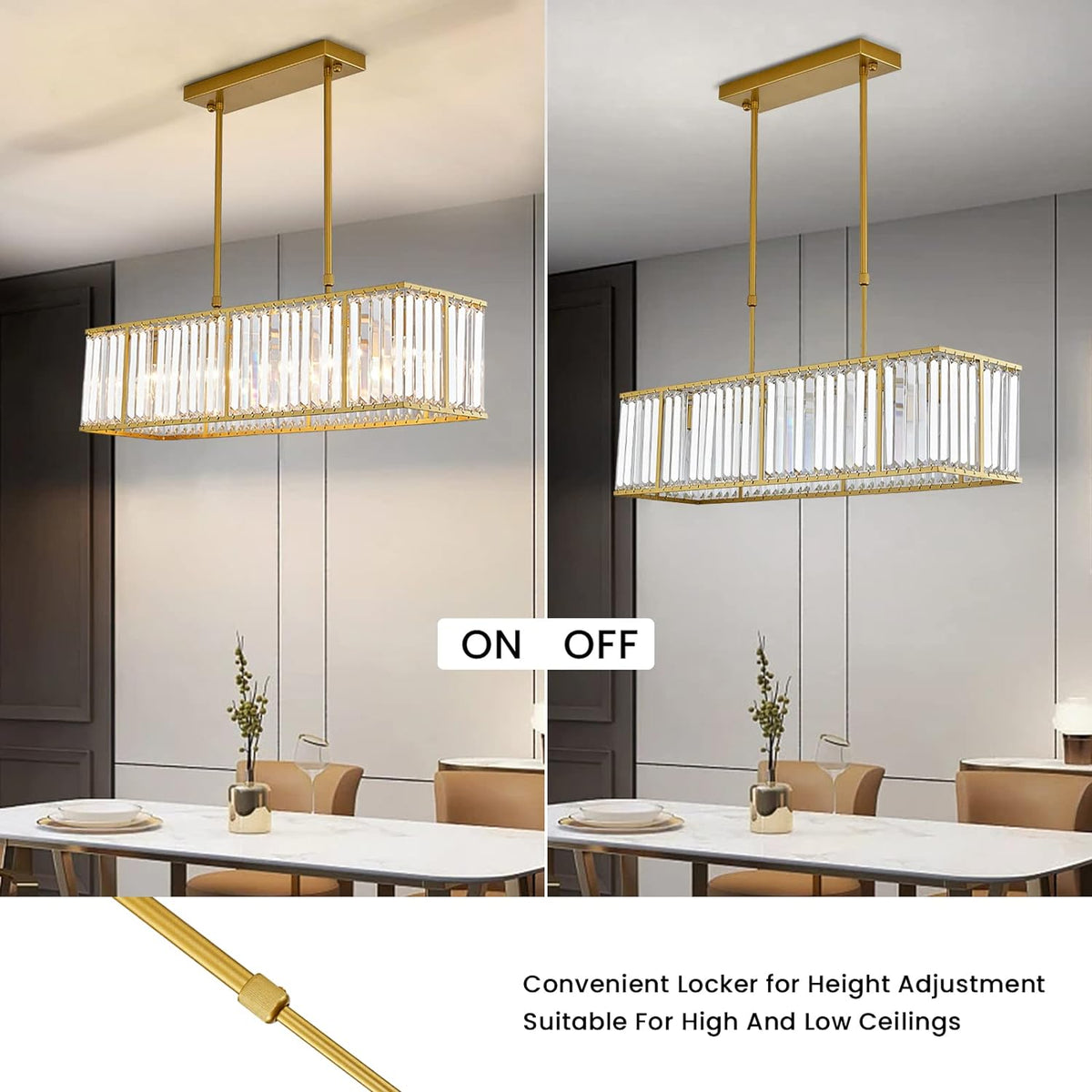 Kristallen Kroonluchter Rechthoekig met E14 Fitting Zwart Goud Eetkamer Keukeneiland Hanglamp Modern | Sulvida