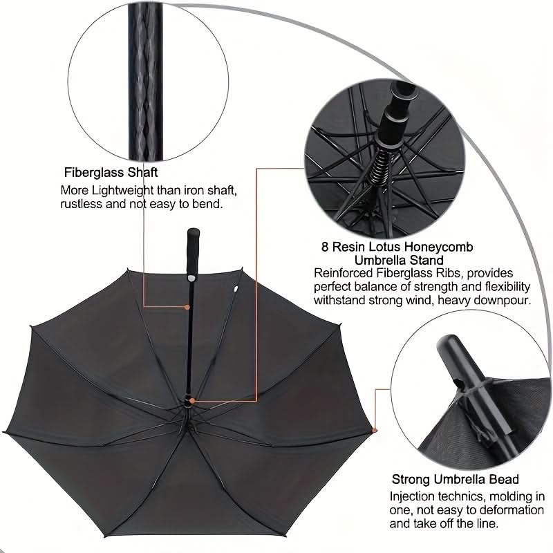 Parapluie de golf extra-large de 140 cm, ventilé et résistant au vent, pour 2 à 3 personnes, ouverture automatique et protection contre la pluie | Sulvida
