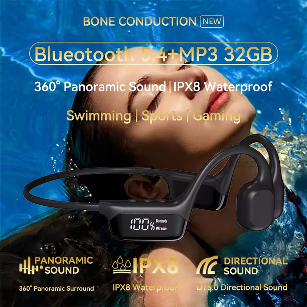 Casque audio sans fil pour la natation, 32GB, Bluetooth, étanche IPX8, à conduction osseuse, pour la natation, la course et le sport | Sulvida