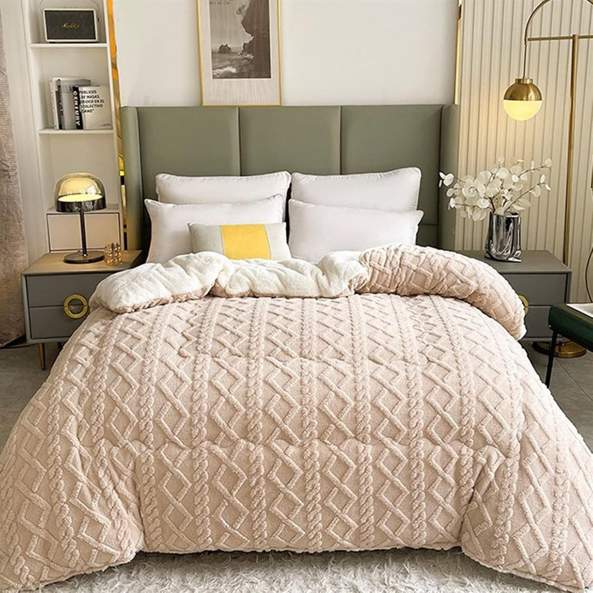 Dubbelzijdige Plaid met Sherpafleece - Gequilt Geometrisch Design - Extra Warme Deken voor Bank en Bed | Sulvida