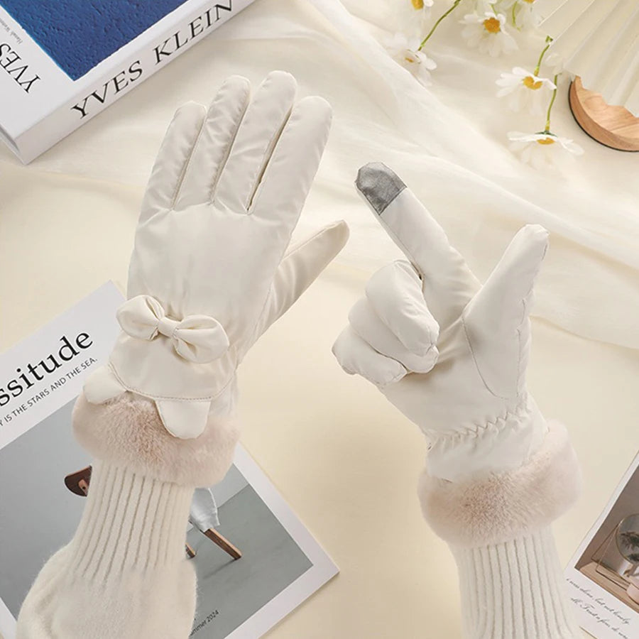 Elegante Touchscreen Winterhandschoenen voor Dames – Waterdicht Warm met Strikaccent Outdoor Fiets Mode | Sulvida