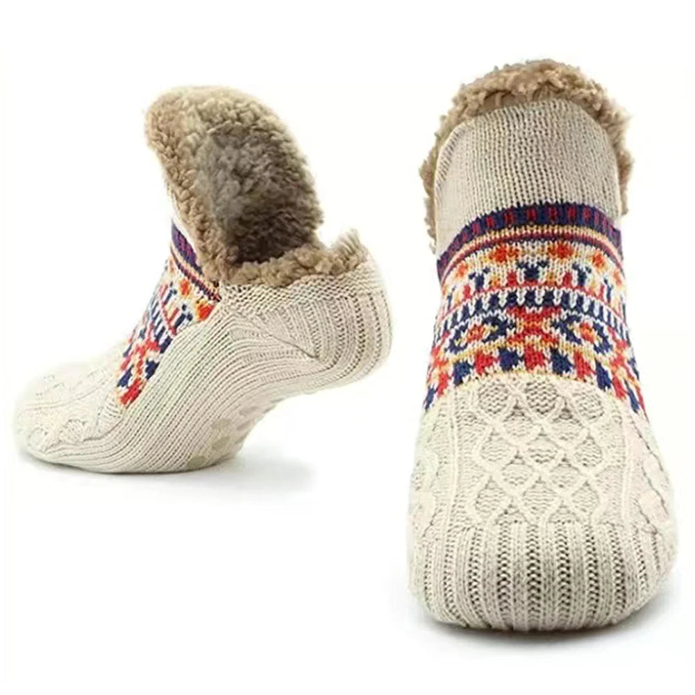 Gebreide Huissokken met Fleecevoering – Warme Antislip Slofsokken Comfortabel Pantoffelsokken voor Binnen | Sulvida