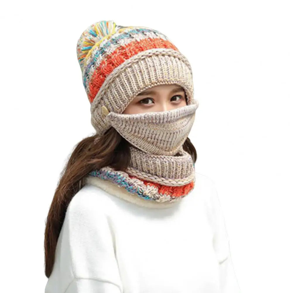 Gebreide Muts Sjaalset met Fluwelen Voering Winteraccessoires Dames Pompom Beanie Warme Hoofdbedekking Sjaal | Sulvida