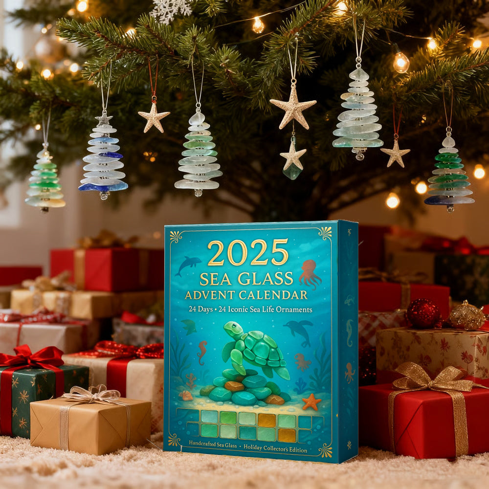 Adventskalender Oceaan met 24 Zee-ornamenten – Kerstdecoratie Schelpen Dolfijn Zeester Matglas Kerstboom | Sulvida