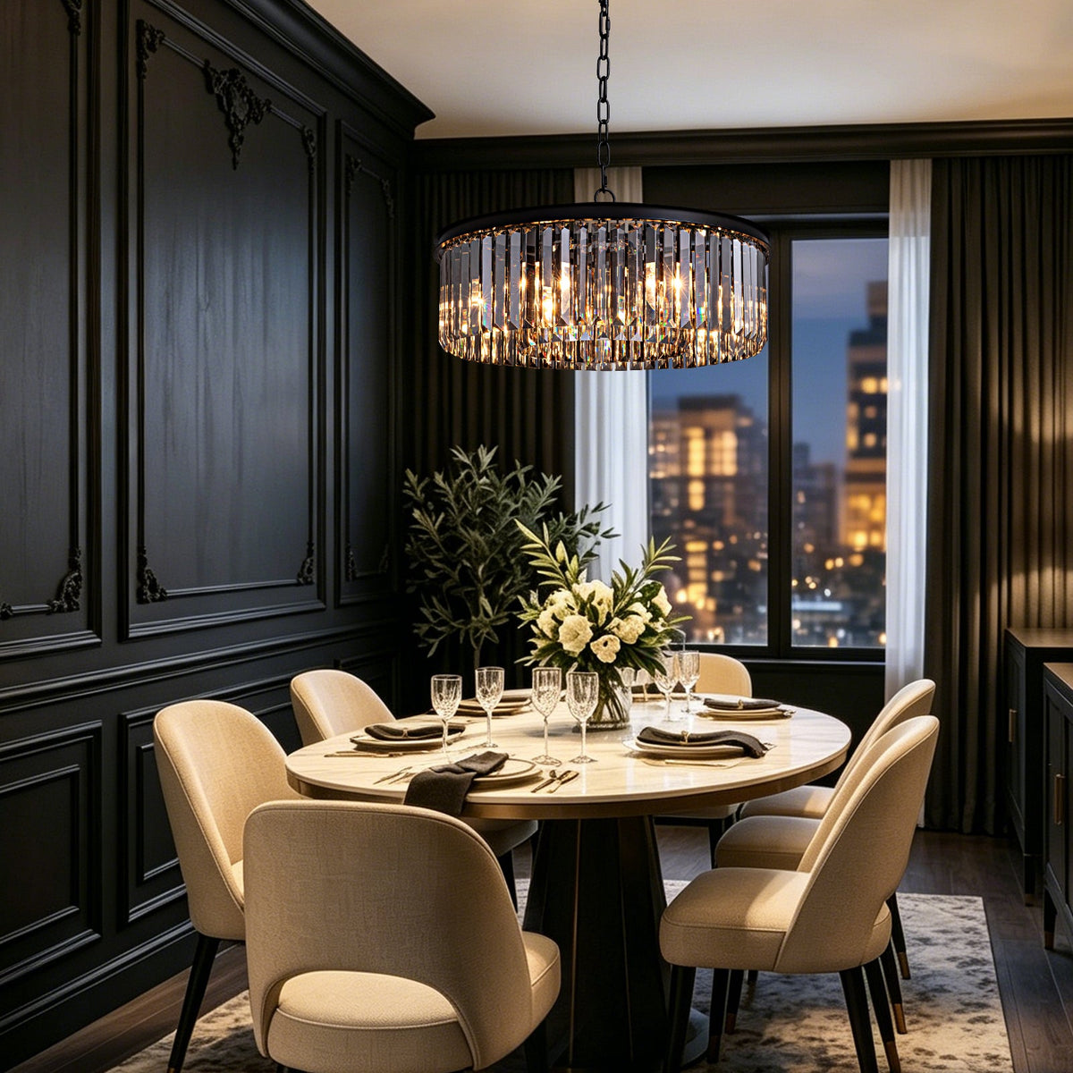 Kristallen kroonluchter met rookgrijze K9-kristallen voor eetkamer en woonkamer stijlvol modern design | Sulvida