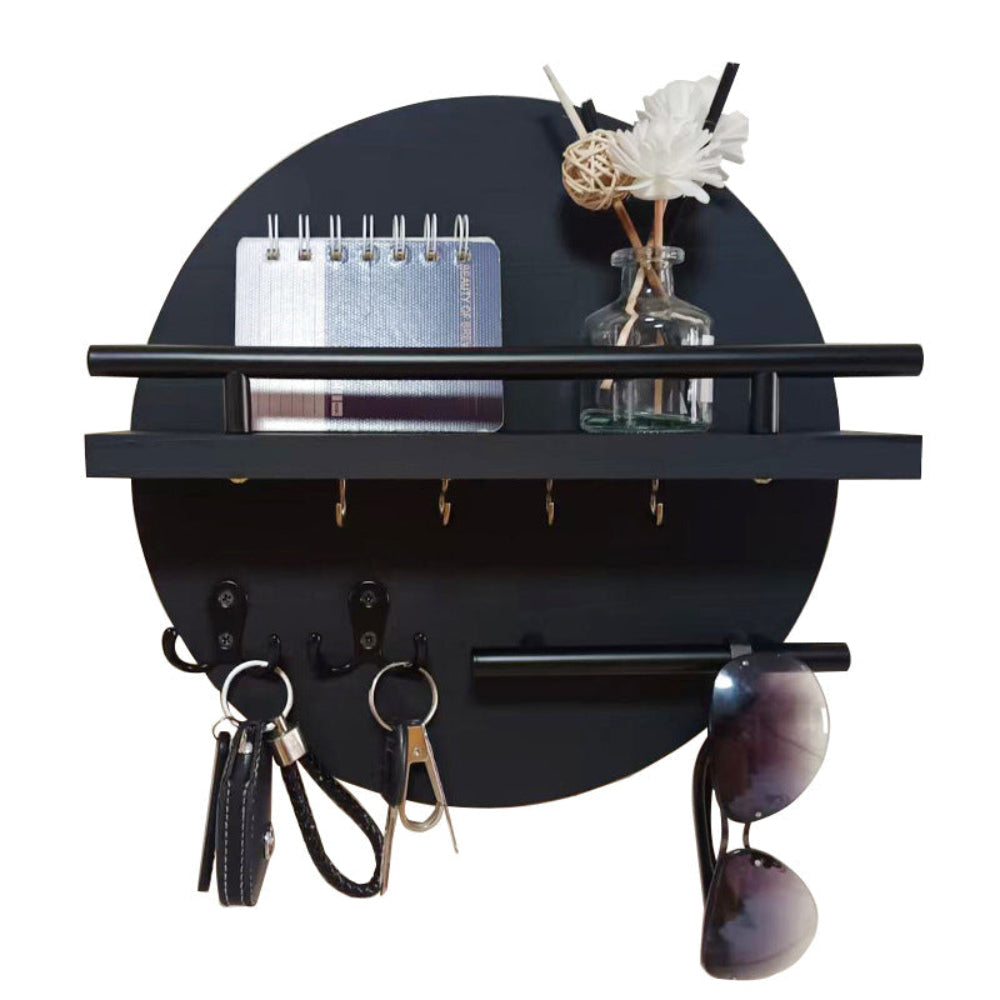 Wandhaak Hout Rond Ø30cm Metalen Haken Hal Entree Sleutelhouder Organiser Modern Minimalistisch Design | Sulvida