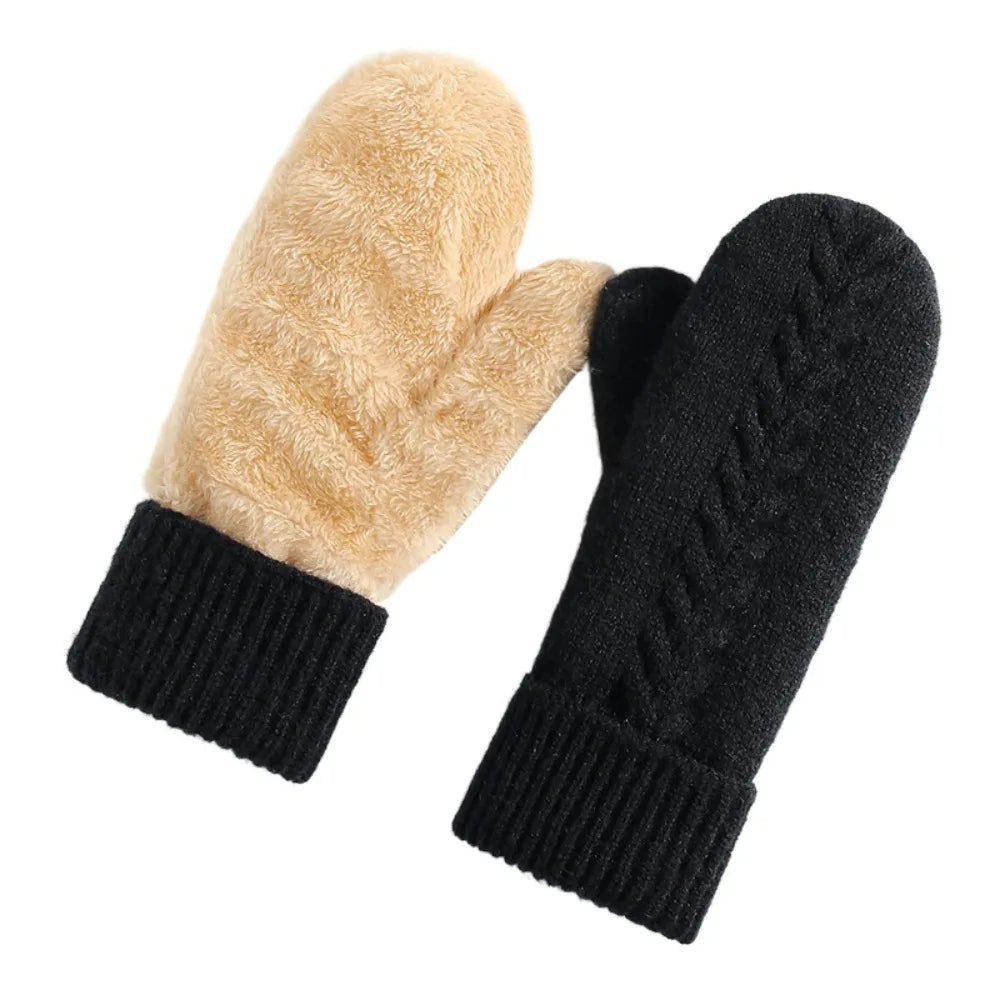 Winterwanten dubbellaags met fleecevoering zwart roze rood grijs beige kaki warm winddicht handschoenen dames | Sulvida