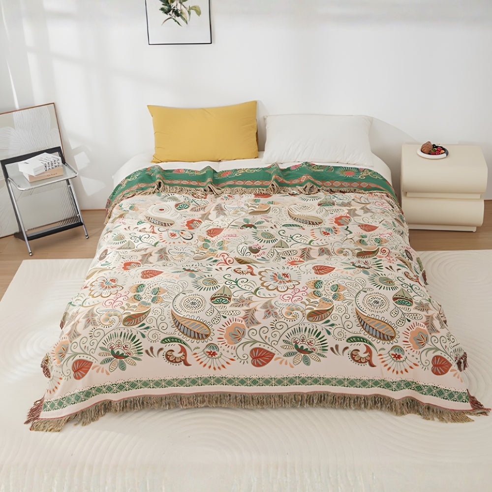 Bohemian Plaid Dubbelzijdig Katoenen Gauze met Franjes voor Bed Bank Woonkamer Decoratie Herfst Winter | Sulvida
