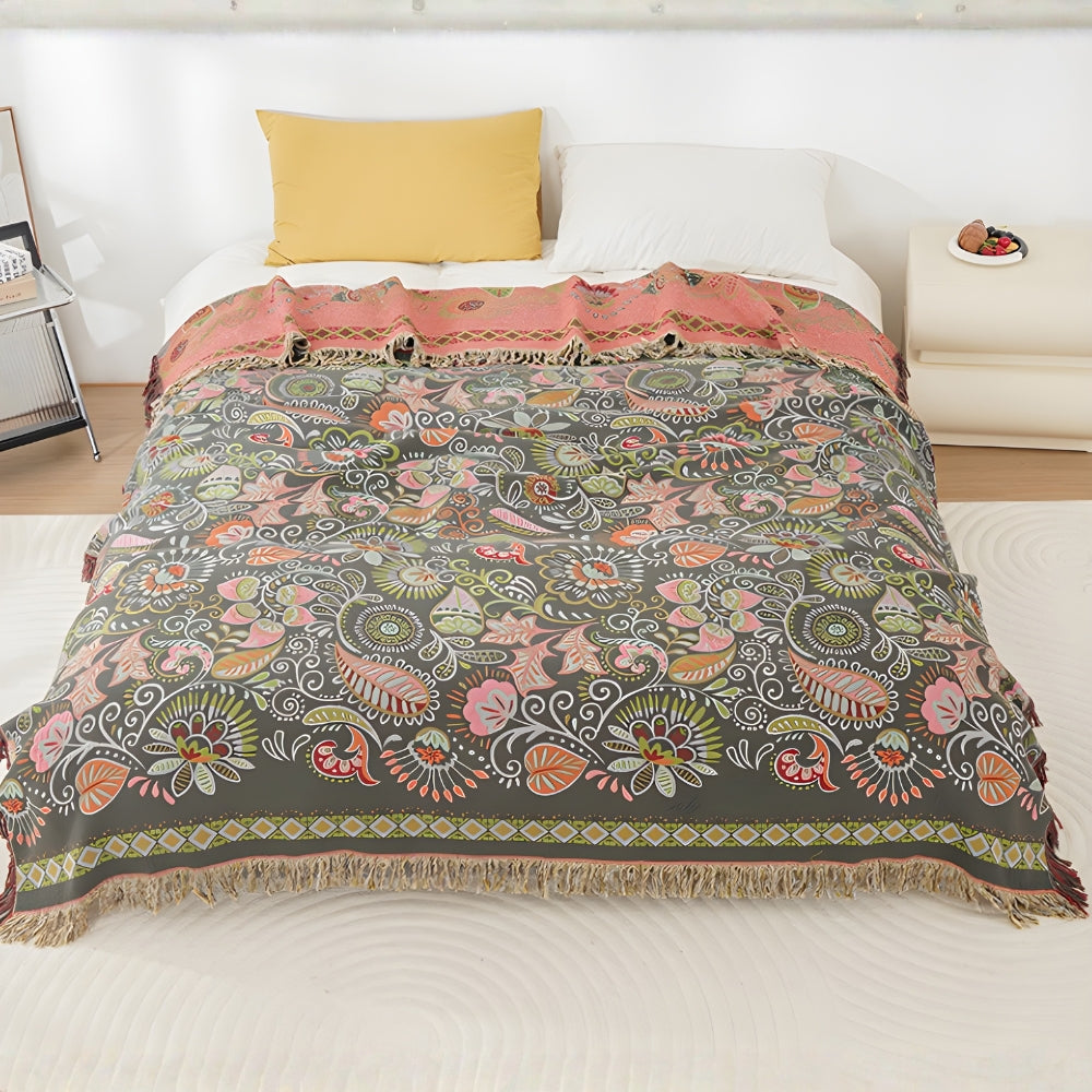 Bohemian Plaid Dubbelzijdig Katoenen Gauze met Franjes voor Bed Bank Woonkamer Decoratie Herfst Winter | Sulvida