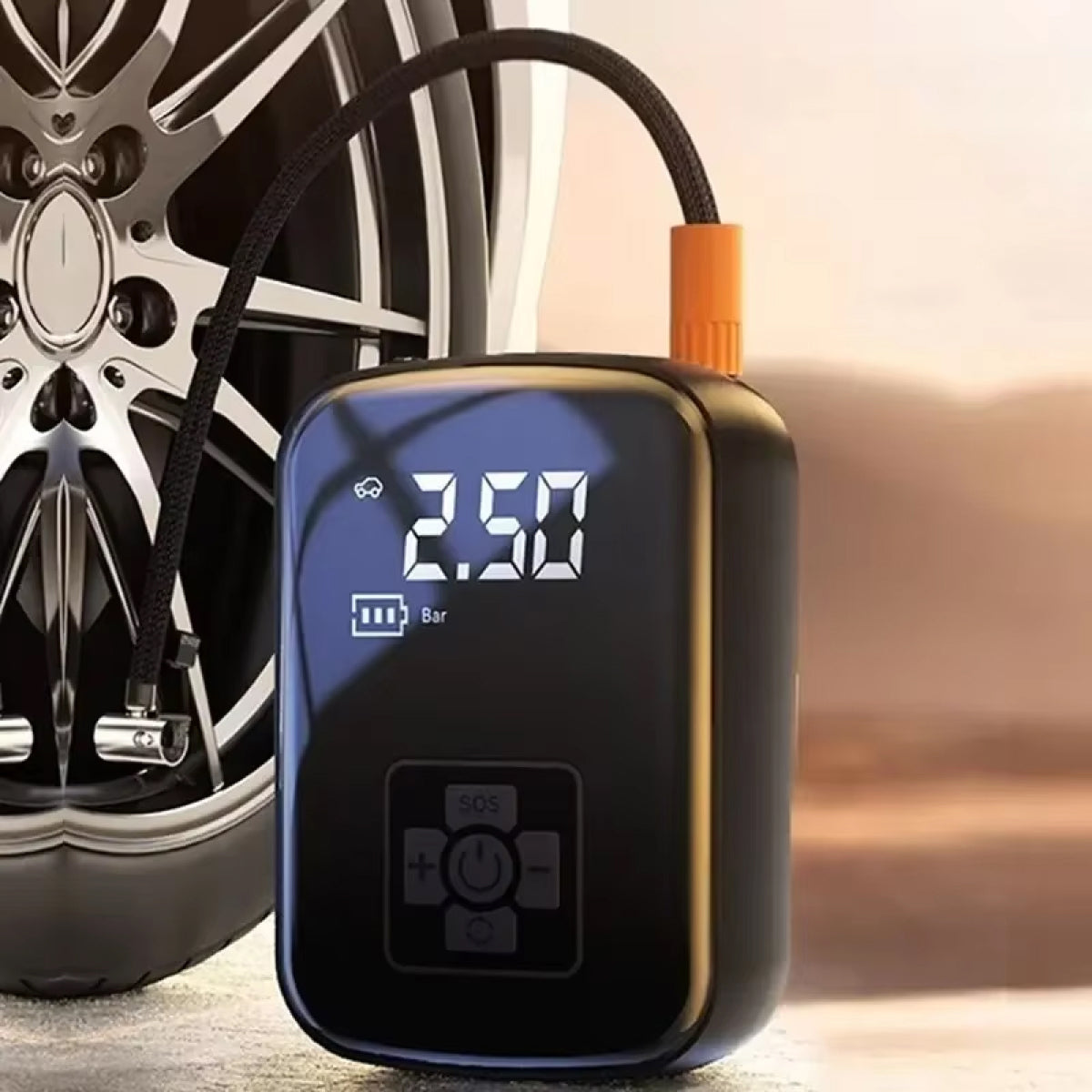 Gonfleur de pneus sans fil avec double compresseur 70L/min, contrôle automatique de la pression par IA, écran numérique, voiture et vélo | Sulvida