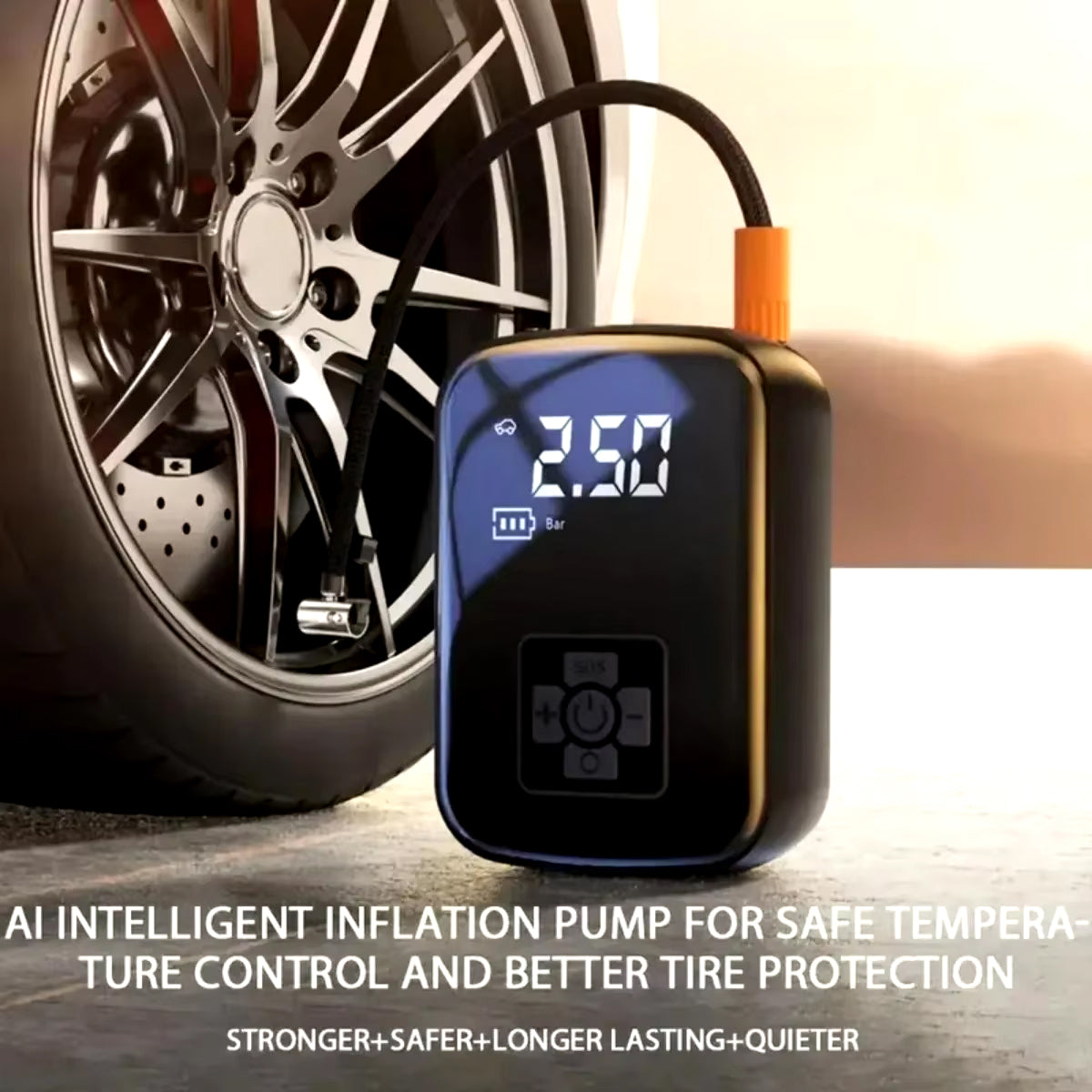 Gonfleur de pneus sans fil avec double compresseur 70L/min, contrôle automatique de la pression par IA, écran numérique, voiture et vélo | Sulvida