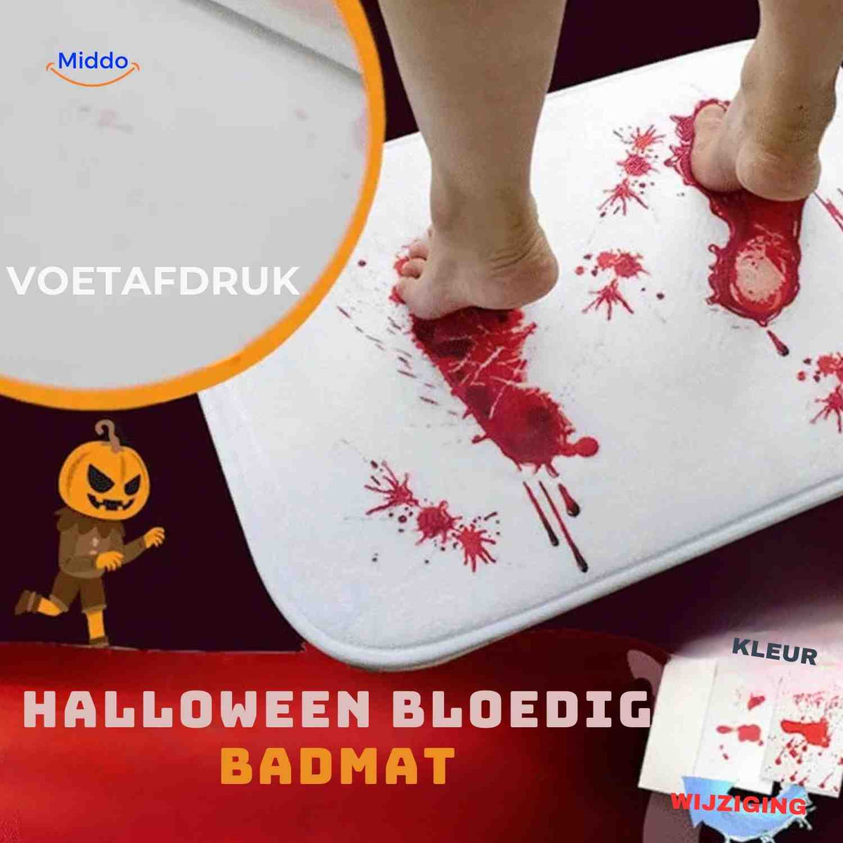 Kleurveranderende badmat wit naar rood bij watercontact herbruikbaar antislip voor badkamer douche en Halloween | Sulvida