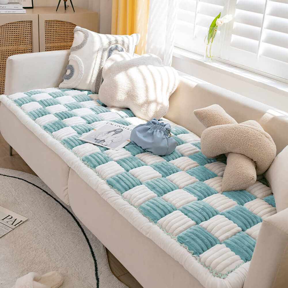 Chenille Huisdierenmat Vierkant Geruit Crème 50x50 cm Anti-slip Wasbaar Hondendeken Kattenmat Beschermer | Sulvida