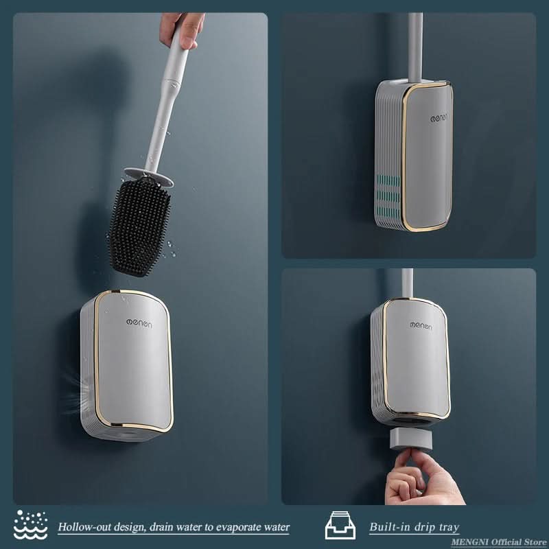 Wandmontage Toiletborstel met Sneldrogende Houder Zwart Goud Zilver Hygiënisch Badkamer Schoonmaakset | Sulvida