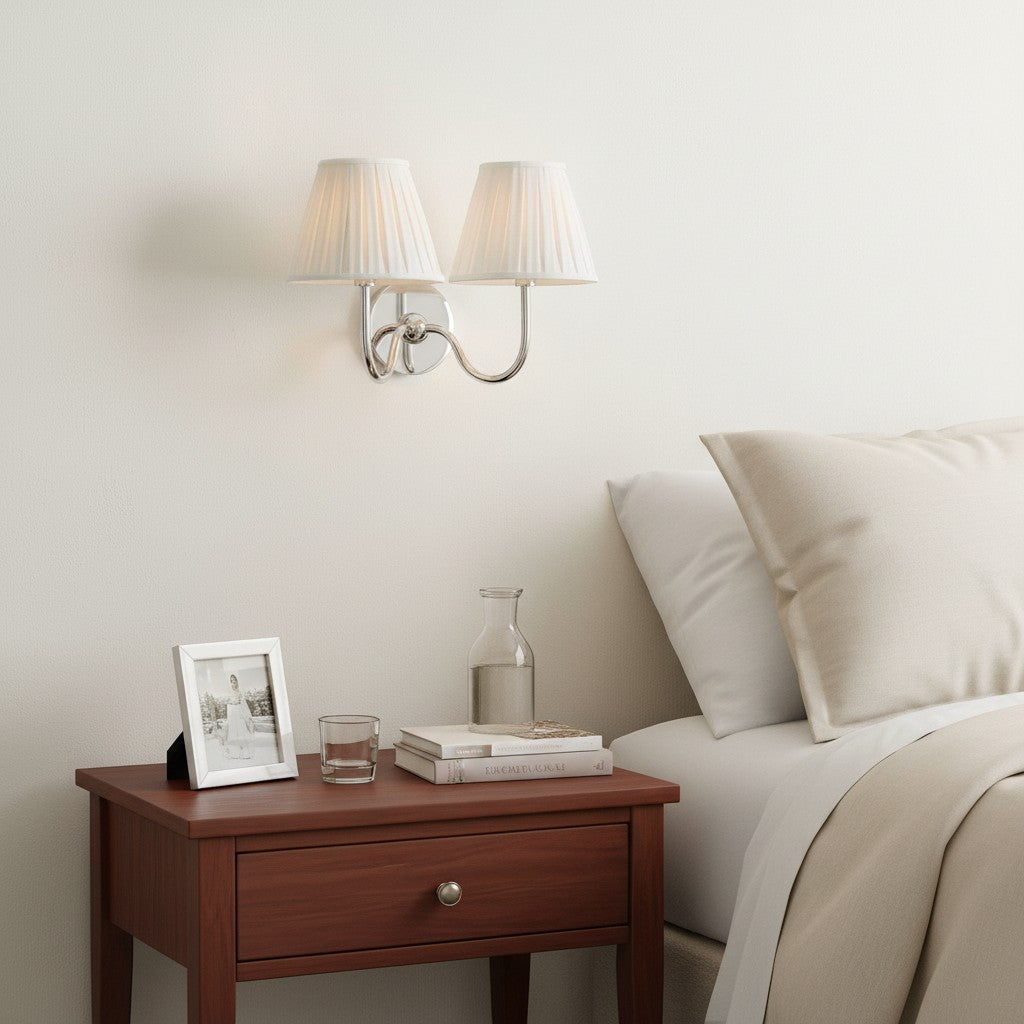 Wandlamp Linnen Kap Messing Armatuur Plissé of Glad Stof E12 Fitting Hardwired Decoratieve Verlichting | Sulvida