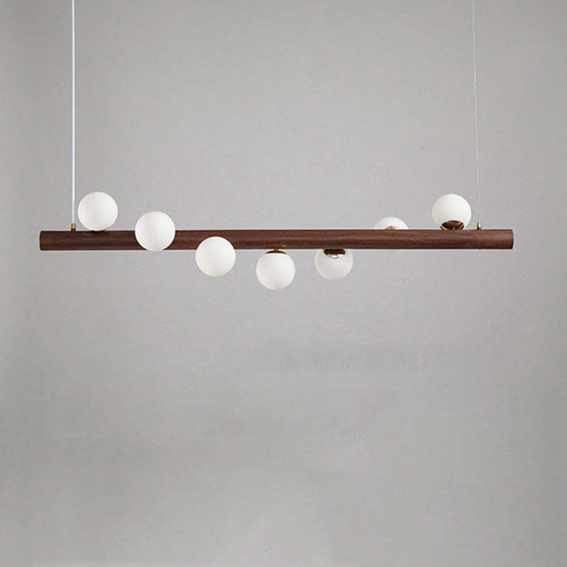 Glazen Hanglamp met Houten Ring Notenbruin Messing Eethoek Woonkamer Slaapkamer Sfeerverlichting Design | Sulvida