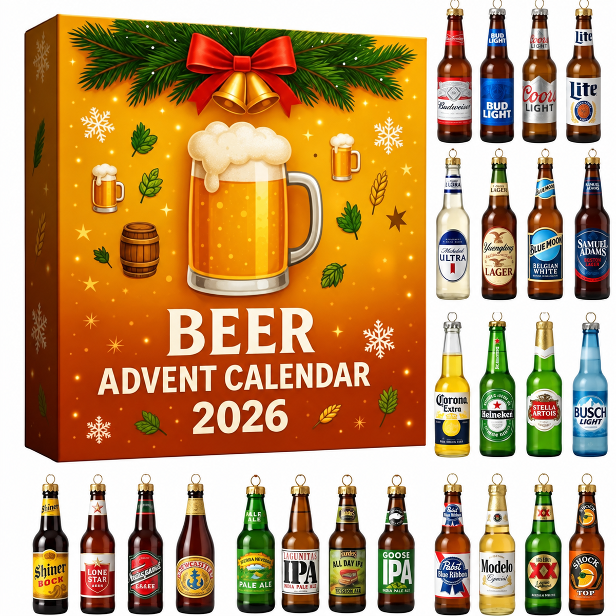 Whisky Adventskalender 2026 met 24 Decoratieve Miniaturen voor Kerst Countdown Kerstversiering Decoratie | Sulvida